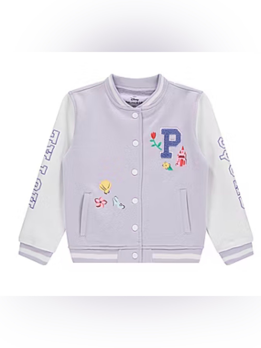 Disney Collection Girl Ariel Cinderella Princess Midweight Varsity Jacket.